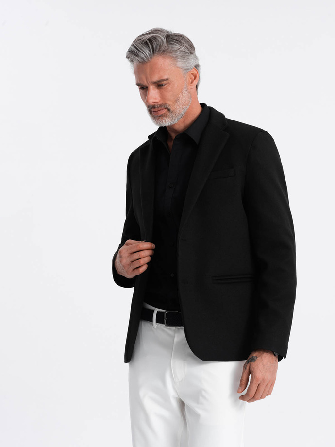 Men's casual blazer with decorative buttons on cuffs - black V3 OM-BLZB-0118