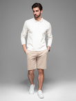 Casual men's SLIM FIT jacquard knit shorts - beige V2 OM-SRCS-0168