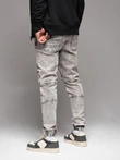 Men's denim jogger pants with rips and zippers - gray V4 OM-PADJ-0243