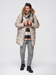 Men's long warm parka jacket with hood - beige V5 OM-JALJ-0182