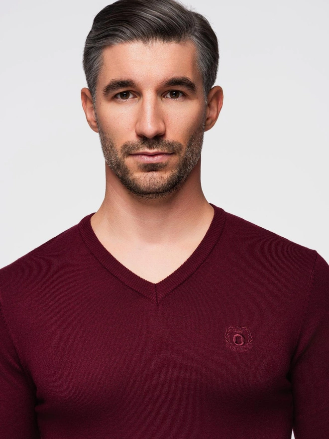 Pulover elegant pentru bărbați, cu decolteu de tip "crew neckline" - burgundy V13 OM-SWBS-0107