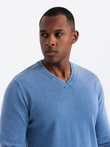 Pulover bărbătesc de spălat cu guler în V - albastru V4 OM-SWOS-0108