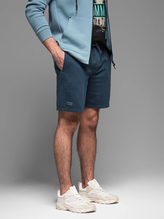 Pánské krátké teplákové šortky RELAXED FIT athleisure stylu - tmavě modré V4 OM-SRWS-0122