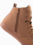 Men's ankle sneaker boots with decorative tabs - brown V3 OM-FOSH-0176 