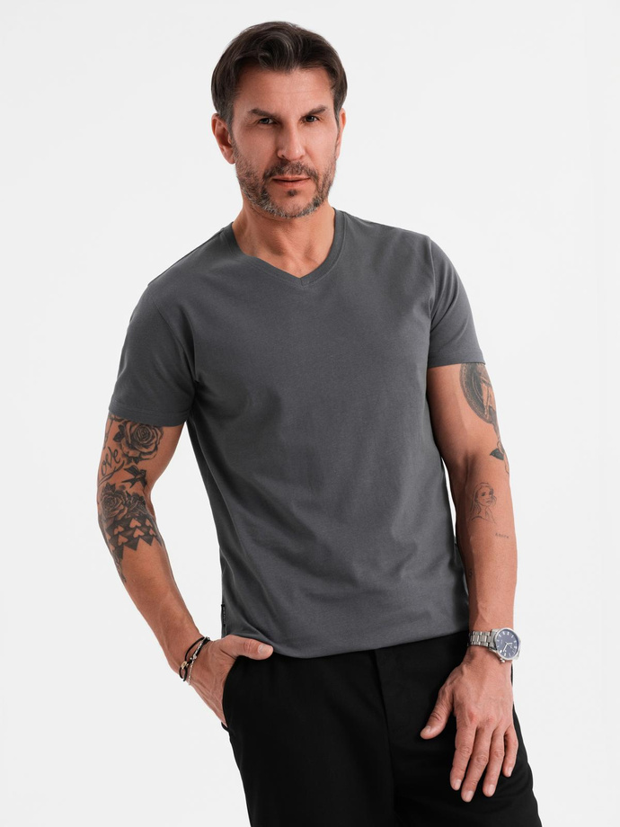 Men's BASIC classic cotton T-shirt with a serape neckline - graphite V3 OM-TSBS-0237