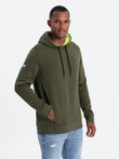 Hanorac cu glugă pentru bărbați cu buzunar cu fermoar - olive V2 OM-SSNZ-22FW-006