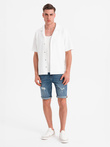 Men's short denim shorts with rubbing and rolled up leg - blue V2 OM-SRDS-0186