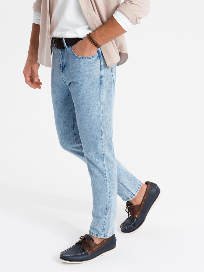 Marbled men's CARROT FIT denim pants - light blue V1 OM-PADP-0225