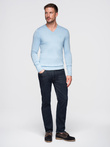 Elegant men's sweater with a v-neck - light blue V10 OM-SWBS-0107