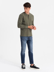 Button-up neck men's waffle knit longsleeve - olive V1 OM-LSCL-0120