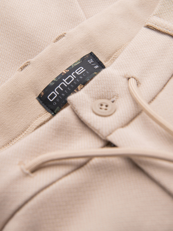 Pantaloni CARROT pentru bărbați CARROT din tricot structurat în două tonuri - bej V2 OM-PACP-0168