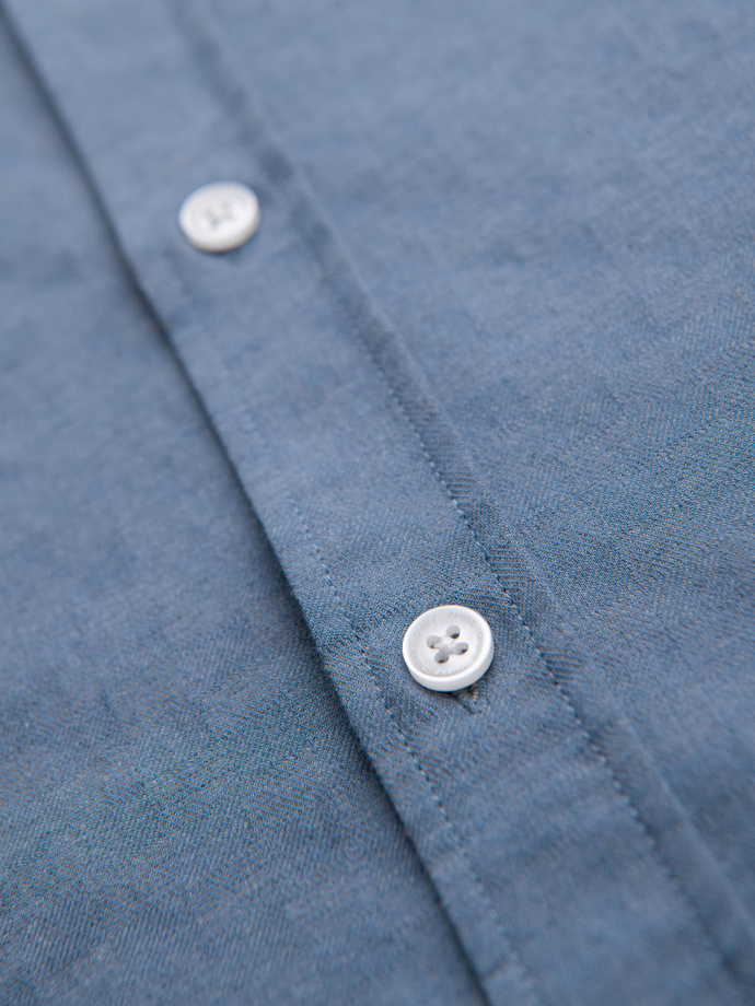Pánská košile SLIM FIT z ozdobné tkaniny s kapsou - modrá OM-SHCS-0174