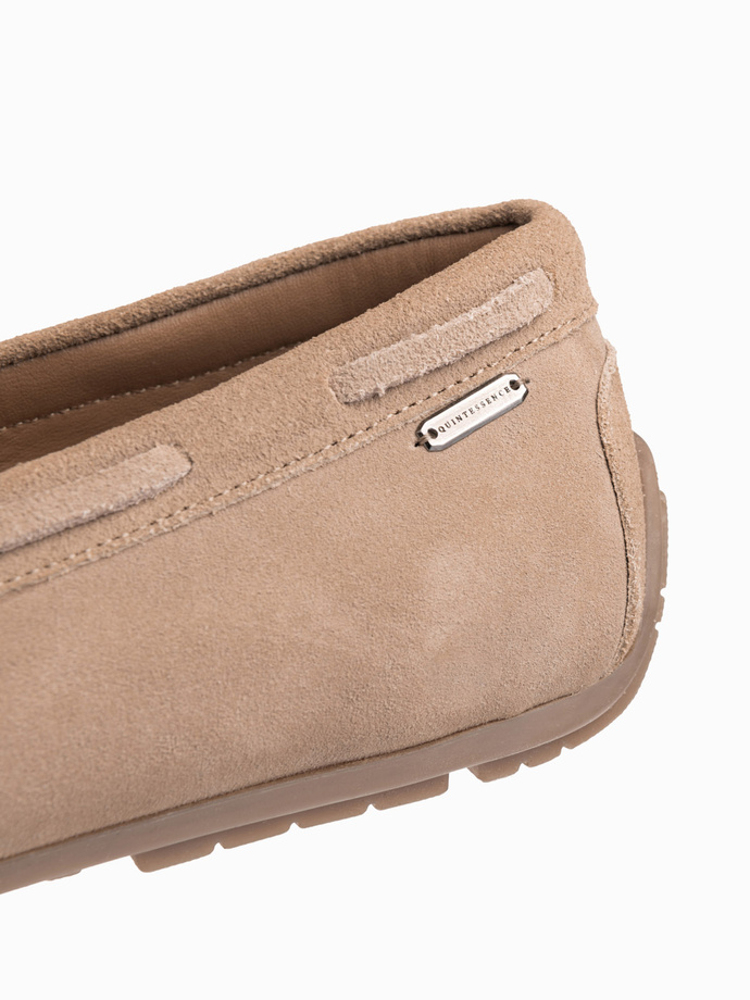 Men's leather moccasin shoes with thong and driver sole - beige V1 OM-FOCS-0150