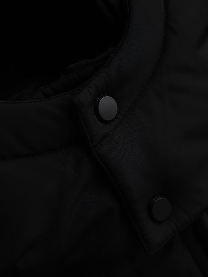 Men's quilted jacket with high collar and hood - black V1 OM-JALJ-0266