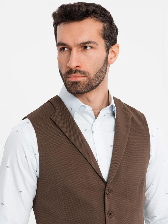 Costum bărbătesc fără revere - caramel V1 OM-BLZV-0112