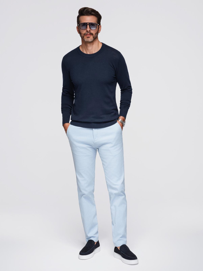 Men's sweater with round neckline in stretch knit with classic weave - navy blue V1 OM-SWSW-0183