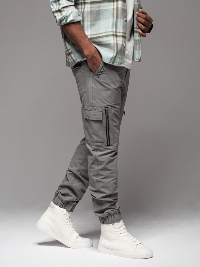 Men's jogger pants with cargo pockets and print - gray V4 OM-PAJO-0200