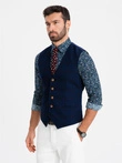 Men's vest without lapels in delicate check - navy blue V1 OM-BLZV-0123
