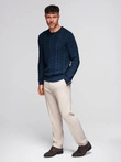 Men's elegant sweater with interesting weave - navy blue V5 OM-SWSW-0173