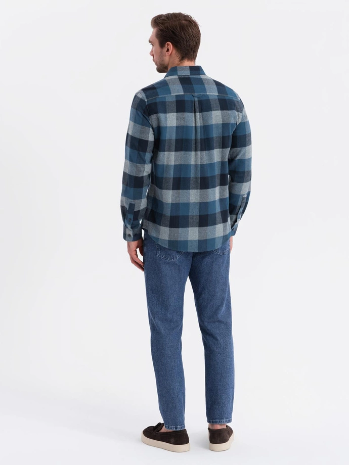Pánská kostkovaná flanelová košile - modrá V4 OM-SHCS-0150