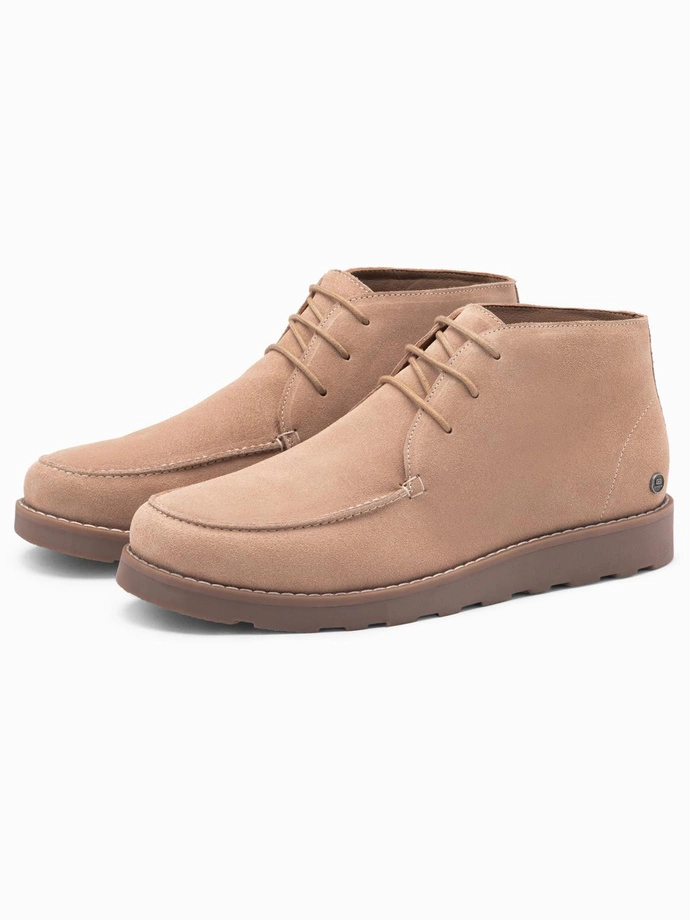 Men's suede ankle boots with thick sole - beige V1 OM-FOCS-0164 