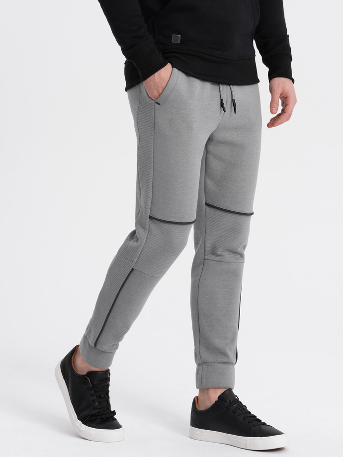 Men's sweatpants with contrast stitching - gray V2 OM-PASK-0145