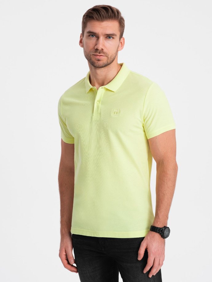 Tricou polo bărbătesc din tricot piqué - verde lime V15 S1374