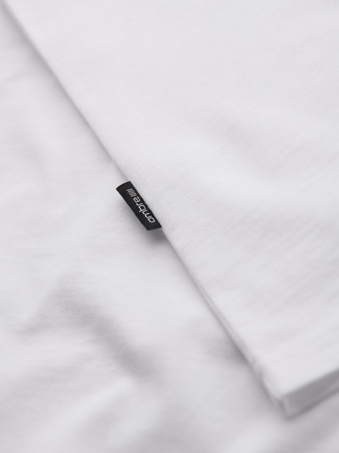 Pánské klasické bavlněné tričko BASIC s výstřihem - bílé V4 OM-TSBS-0237