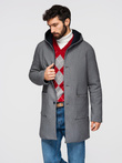 Men's melange long coat with hood - grey V1 OM-COWC-0122