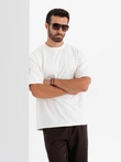 Tricou LOOSE FIT din bumbac pentru bărbați cu decolteu rotund - crem V2 OM-TSBC-0234