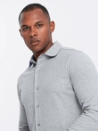 Men's long sleeve SLIM FIT knit shirt - grey V5 OM-SHCS-0177