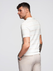 Men's horizontal striped viscose polo shirt - white and beige V4 OM-POSS-0145