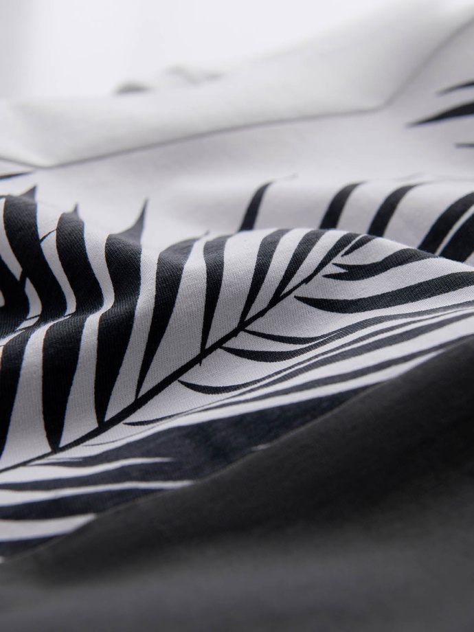 Tricou bărbătesc bicolor cu imprimare de frunze de palmier - grafit V2 OM-TSPT-0177