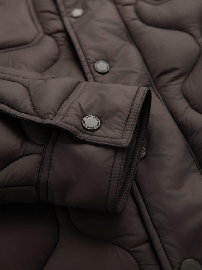 Pánská prošívaná bunda košilového střihu - khaki V3 OM-JALP-0215