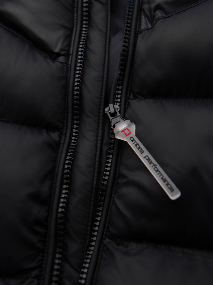 Modern quilted men's jacket of combined materials - black V1 OM-JAHP-0303