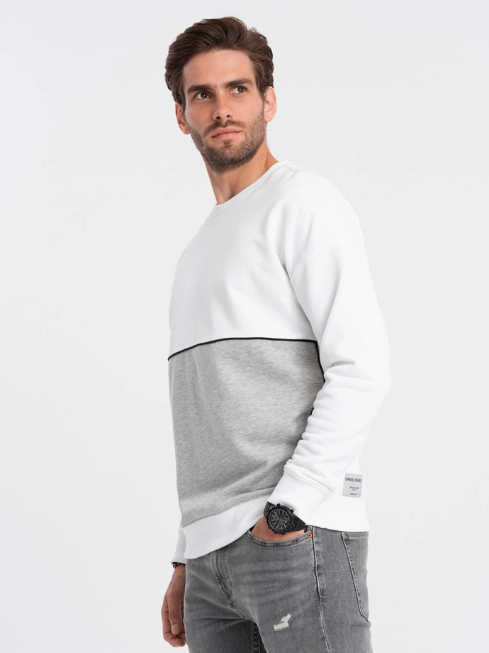 Men's OVERSIZE sweatshirt with contrasting color combination - white and gray V1 OM-SSNZ-0130