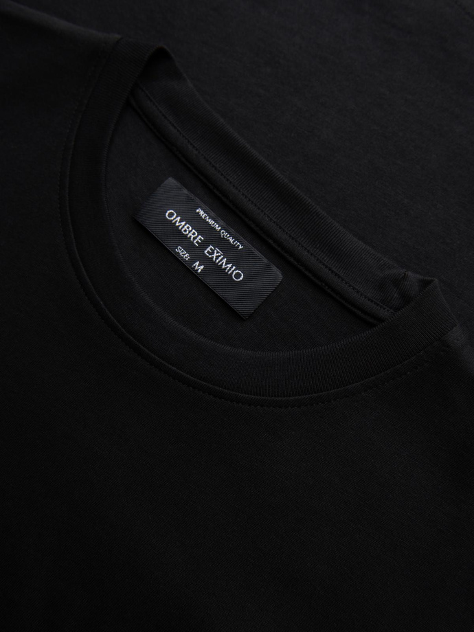 Tricou bărbătesc din bumbac cu aplicații de bijuterii pe piept - negru V1 OM-TSCT-0290