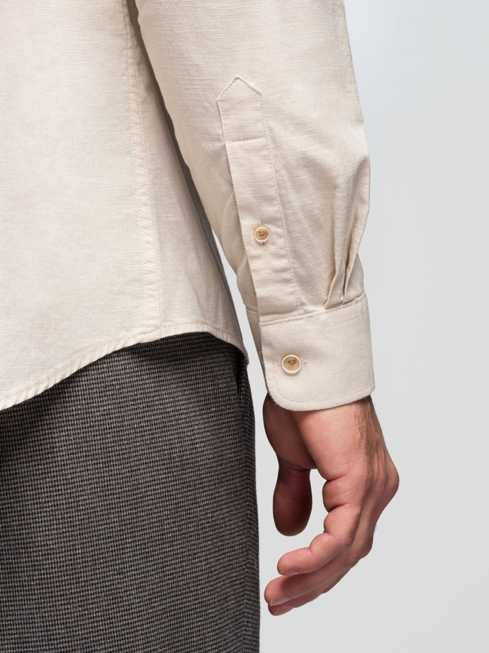 Men's linen shirt with classic collar and pockets REGULAR FIT - cream V3 OM-SHCS-0134
