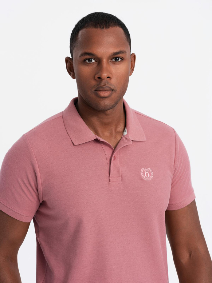 Tricou polo BASIC pentru bărbați, tricou piqué monocolor - roz închis V7 OM-POBS-0100