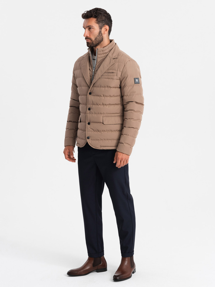 Men's quilted jacket with jacket cut - beige V5 OM-JALP-0188