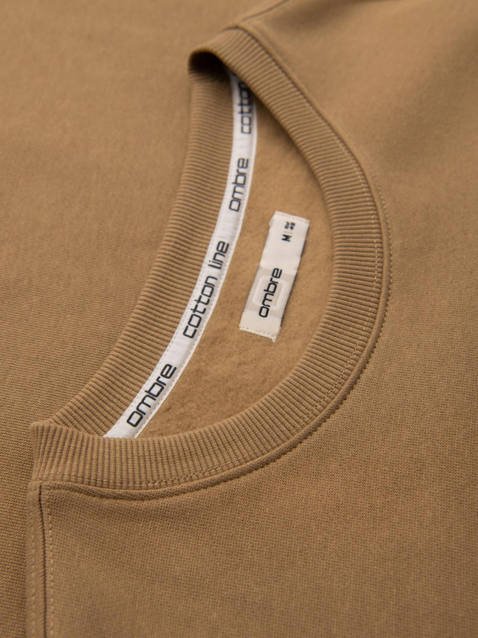 Men's BASIC sweatshirt with round neckline - brown V2 OM-SSBN-0175