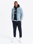 Men's denim bomber jacket with stone wash effect - light blue V3 OM-JADJ-0163