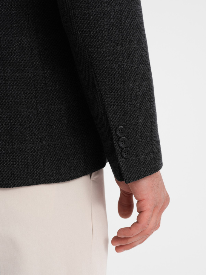 Sacou bărbătesc jacquard cu carouri fine - negru V2 OM-BLZB-0119