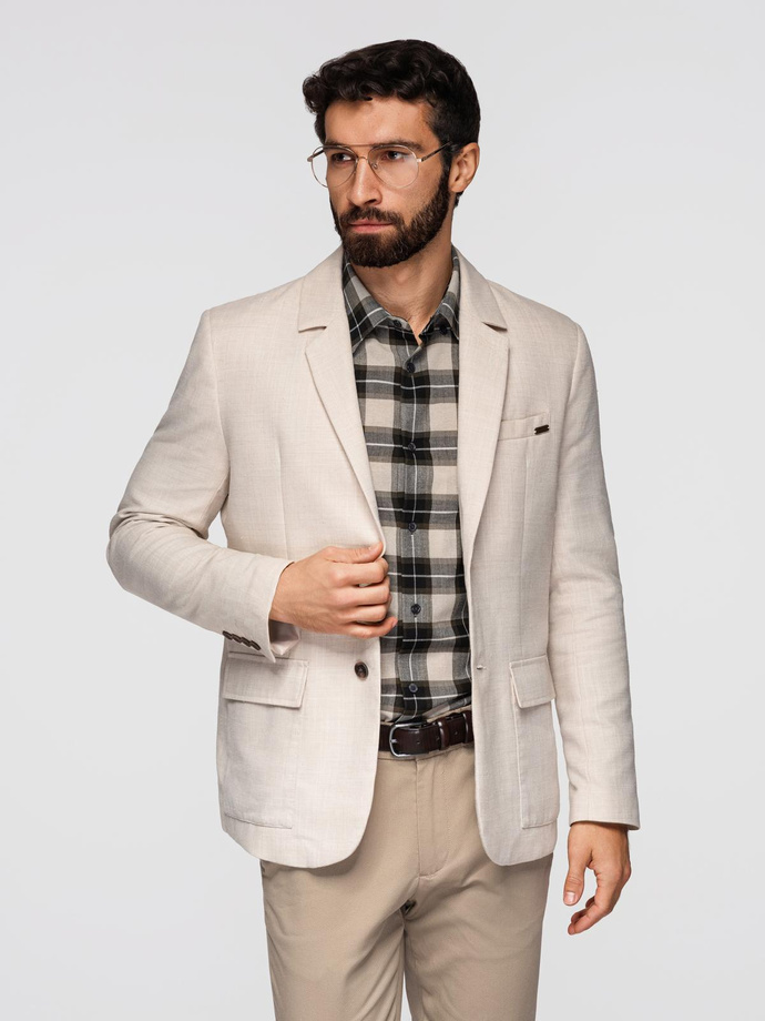 Blazer bărbătesc cu croială REGULAR cu in - crem V1 OM-BLZB-0128