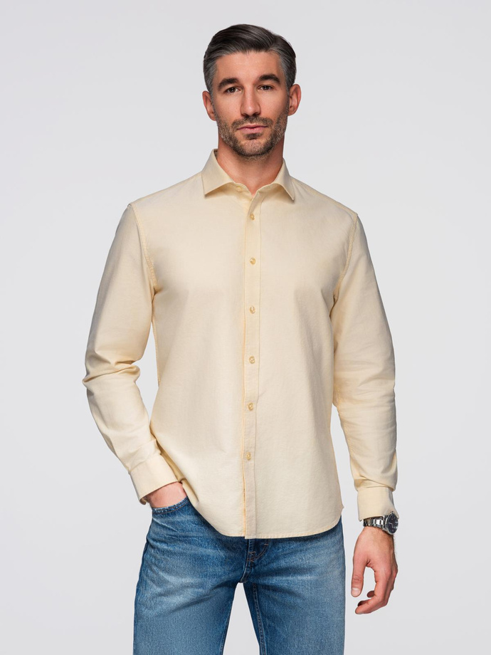 Cămașă oxford elegantă pentru bărbați cu broderie și buzunar - albastru V1 OM-SHOS-0173