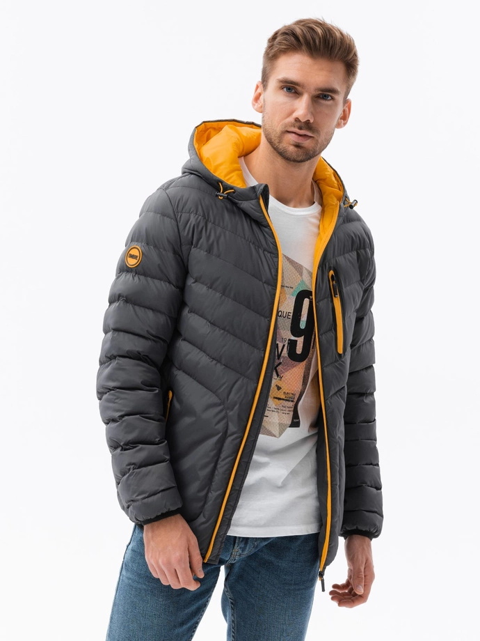 Men's quilted sports jacket - graphite V3 OM-JALP-0118