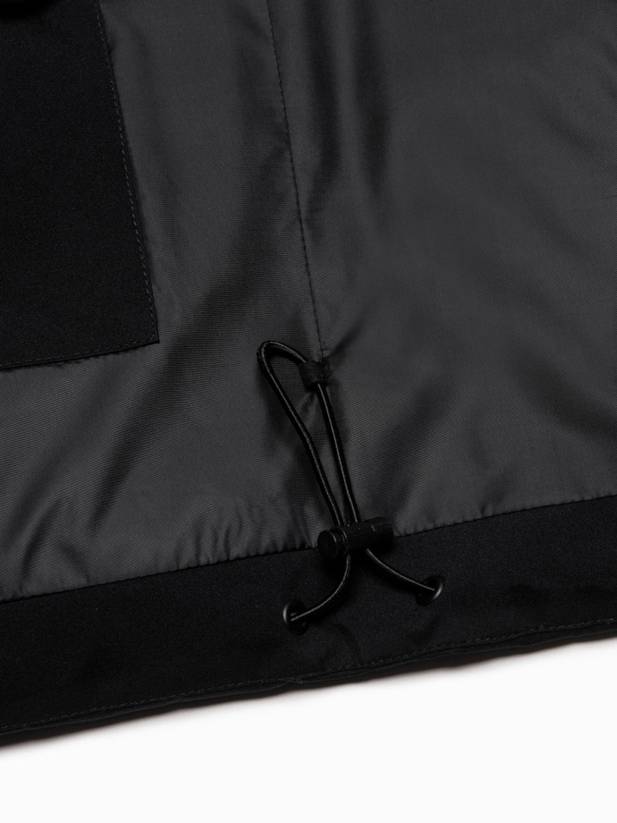 Men's winter jacket with detachable hood and cargo pockets - black V3 OM-JAHP-0152