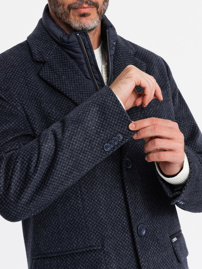 Unzipped men's wool coat - navy blue V1 OM-COWC-0121