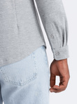 Cămașă SLIM FIT tricotată cu mânecă lungă pentru bărbați - gri V5 OM-SHCS-0177