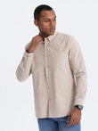 Men's REGULAR FIT cotton shirt with pocket - beige V1 OM-SHOS-0153